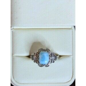 Sterling Silver Larimar Rectangular Ring - Blue, Size 10